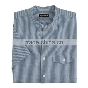 2015 Classic Fit Short Sleeve Stand Collar Shirt in Deep Cove Stripe Classic Design Hot Sell Custom Striped Shirt thumbnail-5