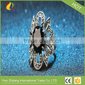 Punk Rock Hollow Out Jewelry Mens Ring Vintage Jewelry Finger Rings Luxury Black Resin Stones Retro Ring thumbnail-3
