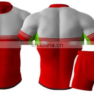 2016 Trendy Red Custom Design Sublimation Rugby Jersey With Socks thumbnail-3