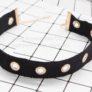 Fashion Jewelry Black Cord Metal Eyelets Choker thumbnail-1