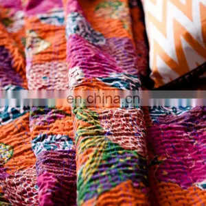 Tropical Kantha Quilt Indian Tropicana Kantha Bedcover Indian Fruit Print Kantha Bedspred thumbnail-2