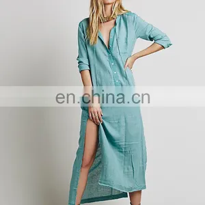 High Quality Woman's Long Sleeve Maxi Dress Shirt thumbnail-6