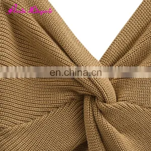 Eaby Hot Sale Khaki V-neck Backless Knitting Cheap Women Cashmere Ugly Sweater thumbnail-3