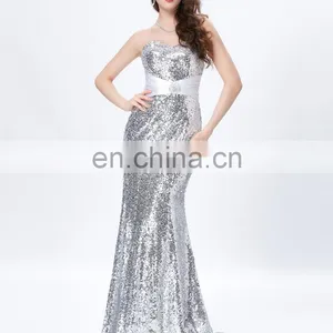Grace Karin Strapless Sweetheart Neckline Long Mermaid Women's Special Occasion Sexy Silver Prom Dresses CL4409-4 thumbnail-2