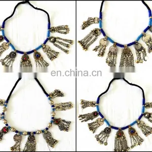 Vintage Afghani Necklace -Kuchi Pendant Set - Afghan Turkmen Necklace -Tribal Ethnic Kuchi Necklace Set -Boho Hippie Afghani Set thumbnail-1