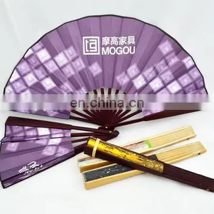 High Quality 26cmL Fabric Bamboo Folding Fan thumbnail-1