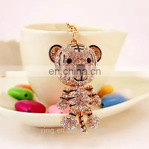 Trendy Animal Jewelry Custom 3D Crystal Rhinestone Cartoon Tiger Keychain thumbnail-3