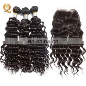 Human Hair Weave Bundles Virgin Brazilian Remy Hair Top Closure Grade 8a Curly Virgin Hair With Closure thumbnail-1