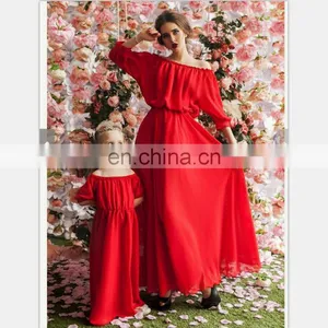 2019 Mother Daughter Bubble Sleeve Chiffon Dress Mother Daughter Clothes Lady Style Mom And Daughter (this Link for WOMAN) thumbnail-3