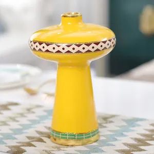 New Chinese Light Luxury Yellow Ceramic Artificial Flower Vase For Coffee Shop Decor thumbnail-3