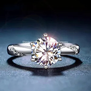 Real 3 Carats D Color Moissanite Wedding Rings For Women 100% 925 Sterling Silver Sparkling Engagement Party Fine Jewelry thumbnail-1