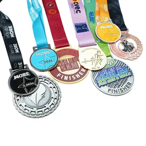 Custom Material Gold Metal Rotating Badge Medal Sports Basketball Football Table Tennis Running Medals Trophies Plaques With Ribbon thumbnail-1