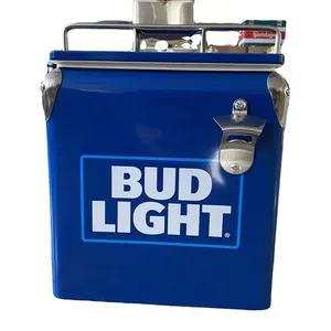 Derchy Retro Stainless Steel Metal Cooler Box 13L Insulated Ice Chest Portable Cooler for Camping Picnic Beach thumbnail-3