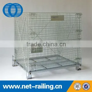 Folding Rolling Metal Steel Wire Mesh Warehouse Storage Cage thumbnail-1