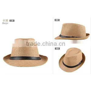 2015 Hot Sell Blank Boys Summer Straw Hat Fedora Hat Paper Straw Hat Fedora With Button 6colors thumbnail-5