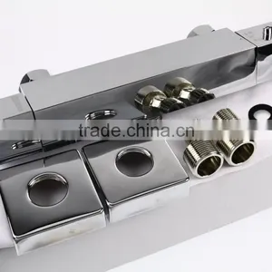 Thermostatic Square Bath Shower Bar Mixer Tap Valve - Chrome Plated Brass Body thumbnail-3