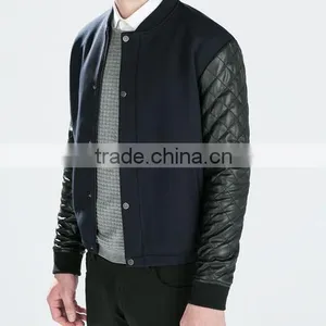 2015 Casual Men's Splicing Imitation Leather Sleeve Baseball Jacket thumbnail-3