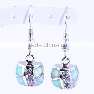 Custom 925 Sterling Silver Created Opal & Clear Cubic Zirconia Dangle Earrings thumbnail-3