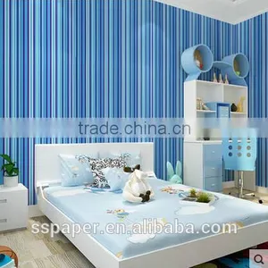 2016 Hotsale Self-adhesive Wallpaper Environmental Protection PVC Wallpaper/45cm *10m Blue Stripes Cotton Wallpaper Quality Choice thumbnail-2