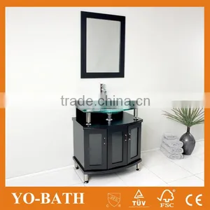 30inch Black Bath Vanity With Glass Countertop thumbnail-1