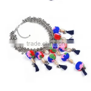 New Design Ethnic Bohemia Gypsy Exaggerate Colorful Ball Statement Necklace thumbnail-3