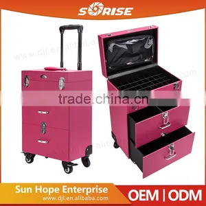 Professional Beauty Cosmetic Case Pink Makeup Case/ Box PVC Leather Box thumbnail-1