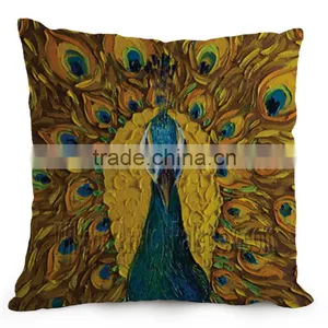 45*45cm Real High Qulity Peacock Sofe Cushion Covers Decorative Vintage Blue Linen Square Cushion Cover 18" Christmas Gift thumbnail-4