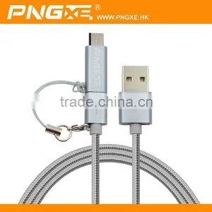 PNGXE Hottest 2.4A Very Fast Charging Current 2 in 1 Nylon Braided Micro Usb 2.0 Cable for Iphone and Samsung thumbnail-6