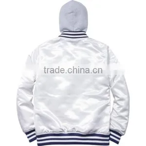 Satin Hooded Baseball Varsity Jacket / White Satin Varsity Jacket thumbnail-2