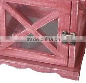 Red Color Wood Lantern Cross Frame Iron Top thumbnail-6