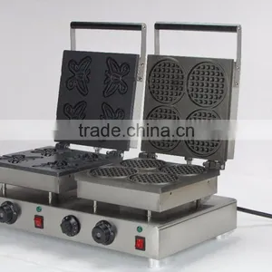 220V Double Electric Waffle Bakers, One Round Shaped and One Butterfly Shaped Waffle Maker /Waffle Iron thumbnail-1