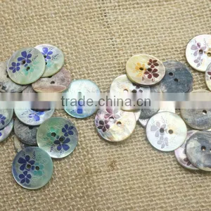 Flower Printed 2 Holes Natural Japanese Akoya Shell Buttons thumbnail-1