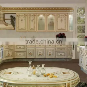 Vitoria Style Wooden Kitchen Cabinet With Drawing, Carved Wood Corner Cupboard, Vintage Design Kitchen Furniture Set thumbnail-2