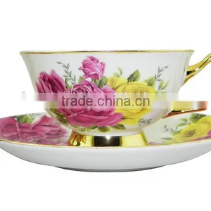NEW Product 200ml Bone China European Style Flower Pattern Coffee Cup With Saucer Set for Hotel thumbnail-1
