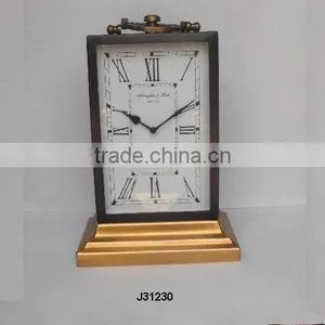 Vintage Style Metal Table Clock in Brass Finish thumbnail-1