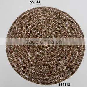 Glass Bead Place Mats With Patterns in Brown and Multi Colour Layers thumbnail-1