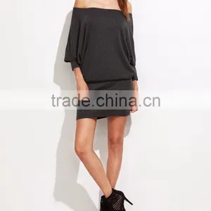 Off Shoulder Blouson Dress Women Long Sleeve Autumn Winter Grey Sexy Party Mini Dresses Women Vestidos thumbnail-4