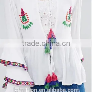 New Designs Fashion Hot Sale Boho Blouse Embroidered Layered Sleeve Women Tops Blouse thumbnail-2