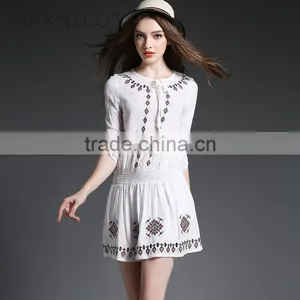 Maxnegio Bohemian Style White Embroidery Mini Dresses for Juniors thumbnail-1