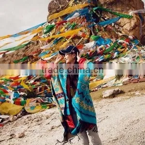 2017 Tibet Wind Women Cloak One Model Flowers Pattern Large Size 160*130cm Ladies Scarf With Tassels thumbnail-2