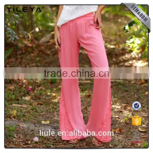 Rose Red Bell-bottoms Style Women Plain Pants With Lace Insert thumbnail-2