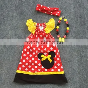 2016 New Summer Dress Girls Red Dot Minne Mouse Cute Party Dress Baby Kids Wear Clothes With Accessories Set thumbnail-1