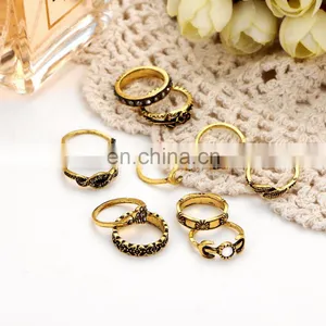 11pcs/set Retro Bohemia Rose Bouquet Jade Flower Totem Knuckle Midi Finger Stacking Ring Jewelry Ring Sets thumbnail-5