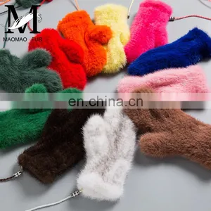 Lady Cute New Product Real Mink Fur Knitting Fingerless Gloves Fashion Fur Cuffs Gloves thumbnail-6