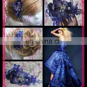 Aidocrystal Deep Blue Luxury Lucency Lace Hair Trim Piece Rhinestone Hair Clip Bridal Fascinators thumbnail-1