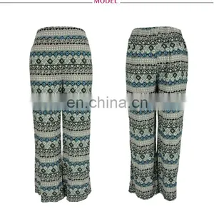 Viscose Green Floral Print Trousers Casual Wear Plus Size Pants for Women thumbnail-3