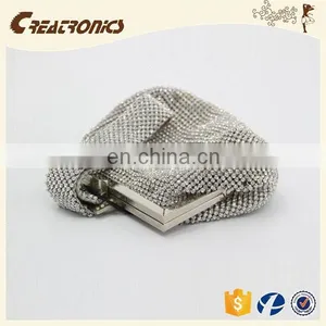 CR Sample Available Shining Diamonds Surface Metal Frame Portable Long Handle Silver Top Sales Trendy India Clutch Bag thumbnail-2