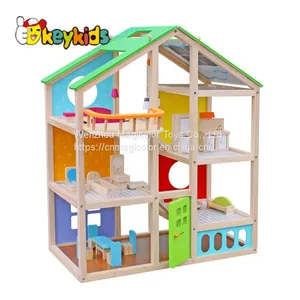 2019 Top Sale Children Miniature Furniture Toys Wooden Dollhouse With Sounds W06A365 thumbnail-4
