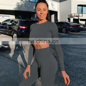 Amazon Hot Sales Women New Styles Bodcon Yoga Suit Ladies Fitness Yoga Wear Women Two Piece Clothing Set thumbnail-3
