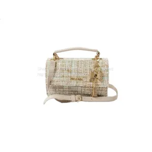 Elegant Women Top Handle Multicolor Tweed Mini Small Cross Body Women Bag With Flap thumbnail-3